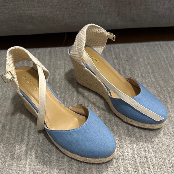 J. Crew Shoes - J. Crew Blue and Cream Espadrille Wedges